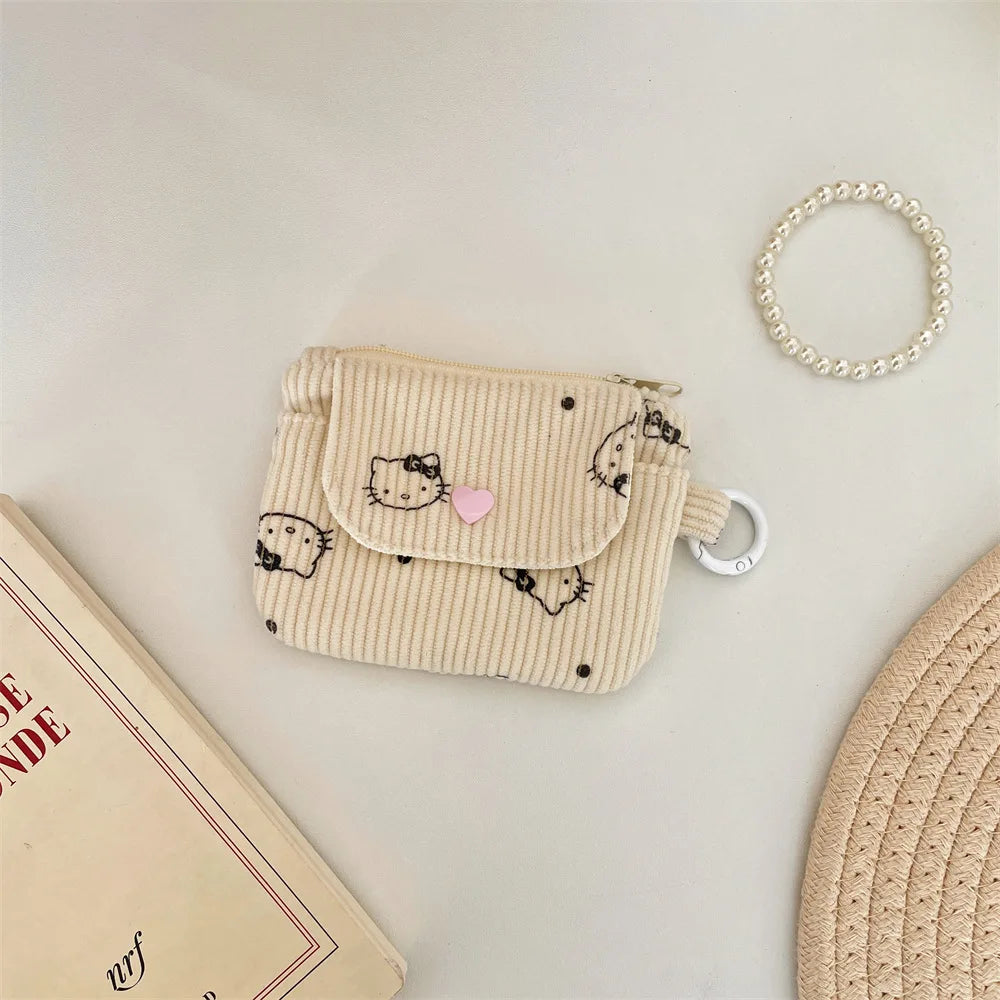 Corduroy Printed Card Bag Hasp Zipper Coin Purse