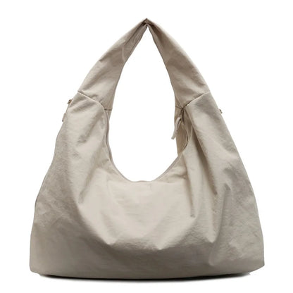 Chic Solid Color Nylon Tote Bag with Multiple Zipper Pockets, Large Capacity Casual Shoulder Bag
