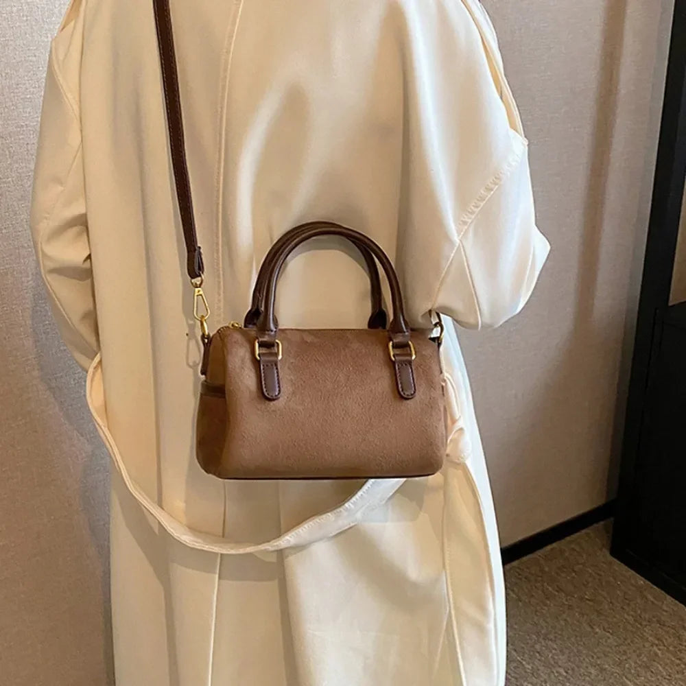 Simple and Fashionable Faux Suede Crossbody Bag,