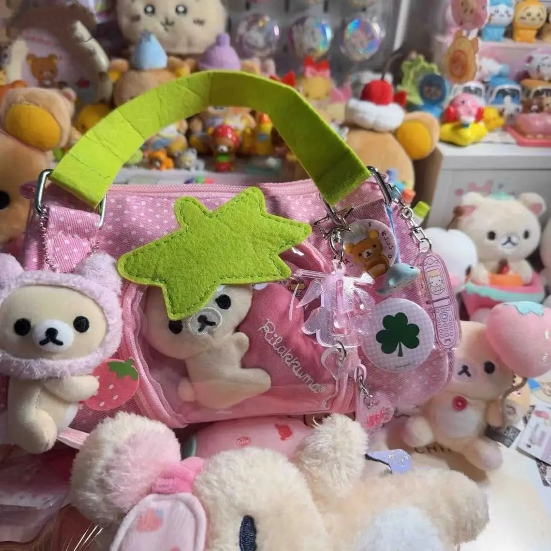 Sweet Cute Strawberry Pink Polka Dot Large Capacity Shoulder Bags