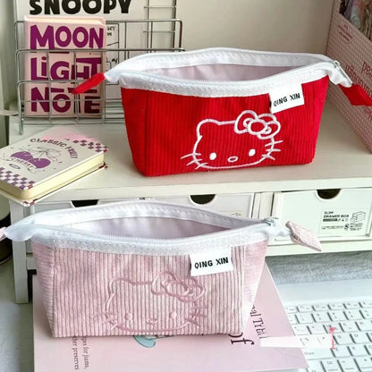 Cute Hello Kitty Corduroy Large Capacity Stationery Storage Bag