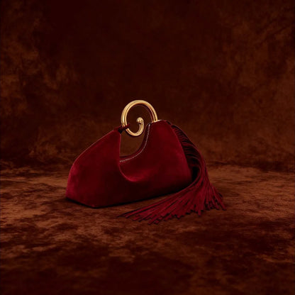 Tassel Evening Clutch Bag Handheld Suede Velvet Soft Square Bag with Mobile Phone Pocket