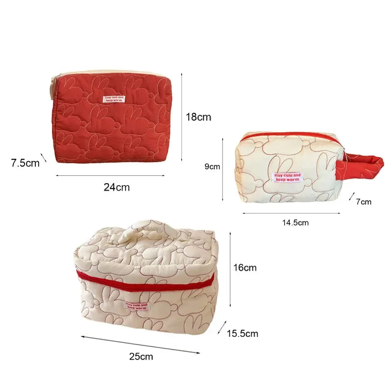 Cute Women Portable Rabbit Quilted Cotton Cosmetic Bag