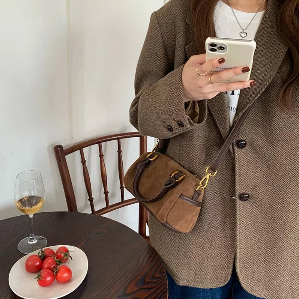 Simple and Fashionable Faux Suede Crossbody Bag,