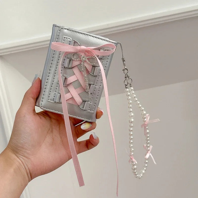 Silver Wallets for Women Y2k Strap-on  Short Coin Purse