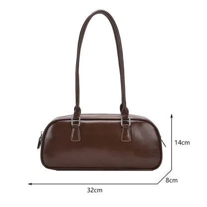 Solid Color PU Leather Underarm Bags For Women Spring Korean Fashion Retro Simple