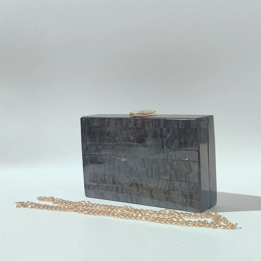 Candy Pearl Marble Striped Acrylic Material Shoulder Messenger Evening Box Clutch