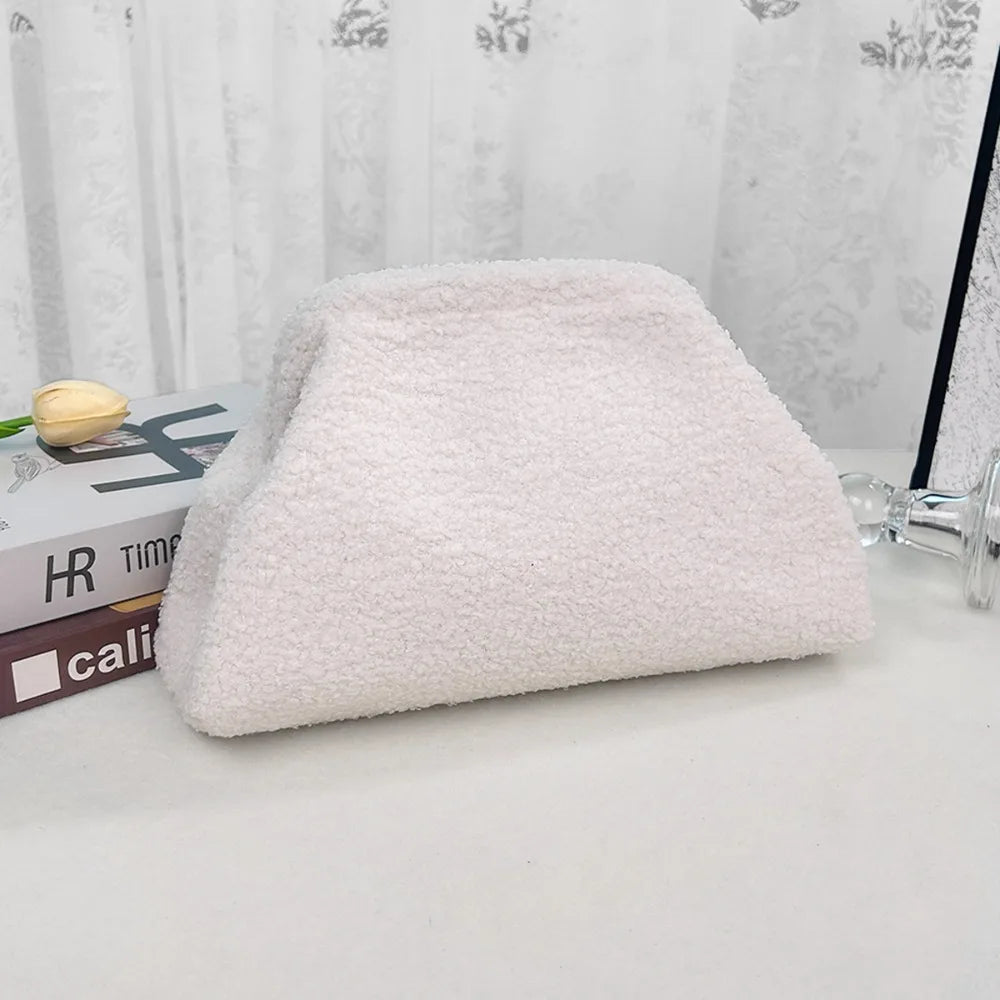 Teddy Fur Cosmetic Storage Bag With Large Opening Clip Large-Capacity Toiletry Bag