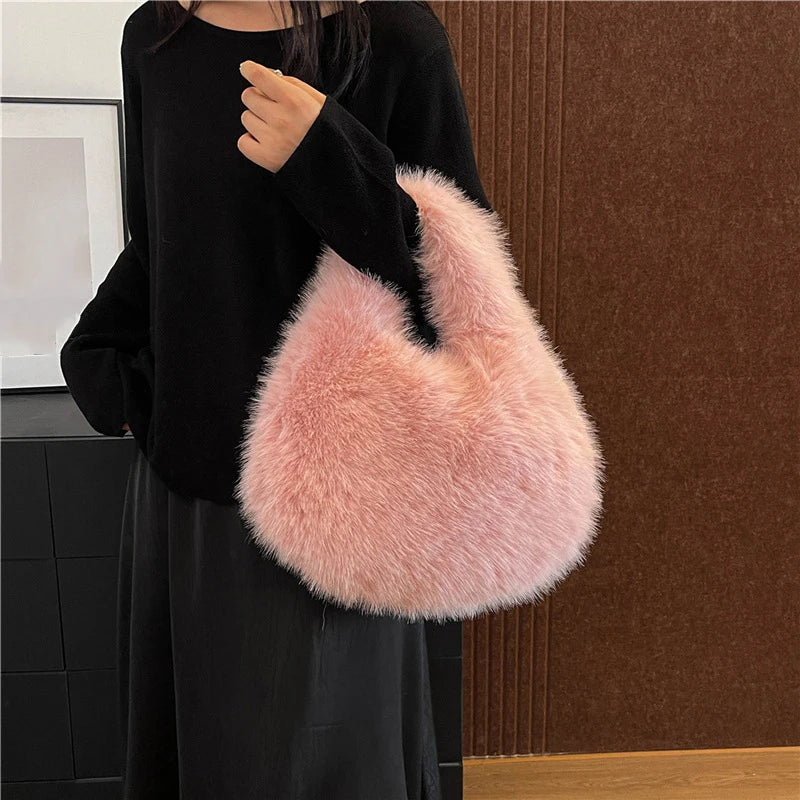 Casual Furry Solid Color Soft Plush Ladies' Clutch