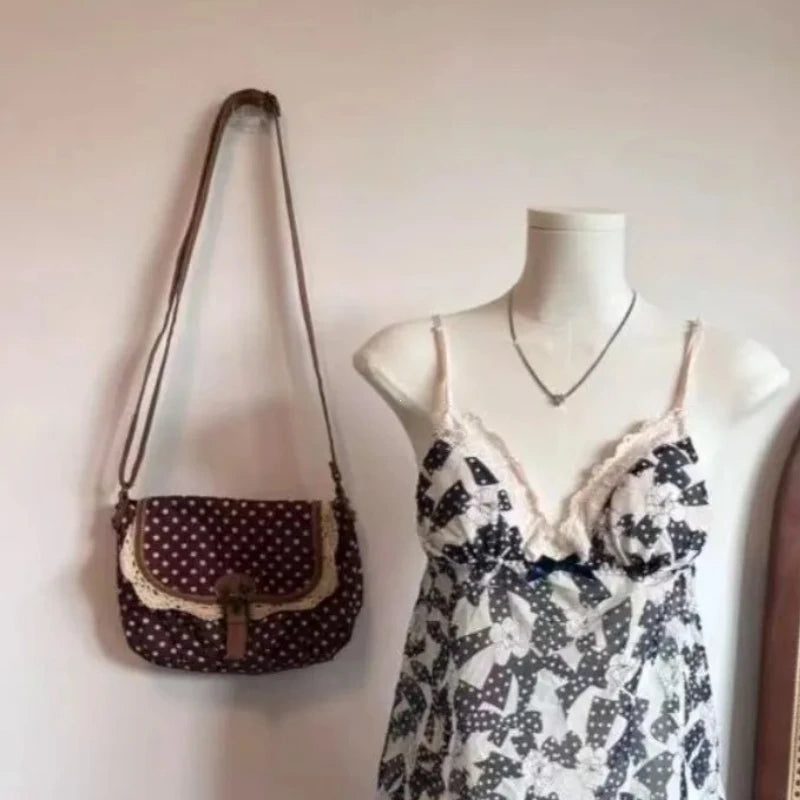 New Korean Polka Dot Vintage Women's  Shoulder Crossbody Bag