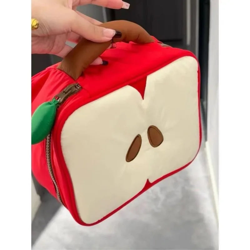 Cartoon Apple Pattern Makeup Bag Women Travel Storage Pouch
