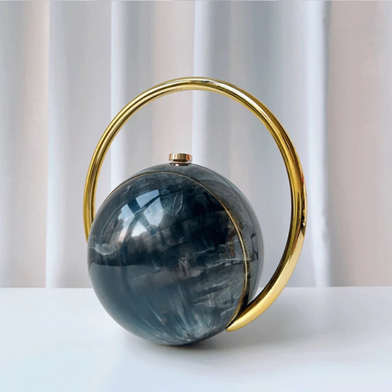 Spherical Evening Elegant Clutchwith Marble Pattern Women Sphere Tote Bag