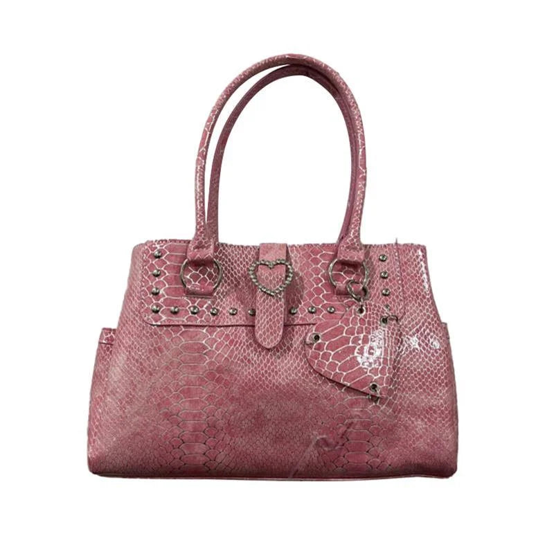 Light Luxury Crocodile-print Handbag For Hot Girls Pink Heart Pattern