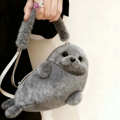 Thickened Cute Seal Shoulder Pouch Adorable Soft Cartoon Seal Handbag