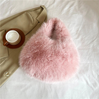 Casual Furry Solid Color Soft Plush Ladies' Clutch