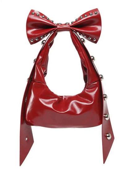 Bow Y2K Style Solid Color Leather Underarm Bag