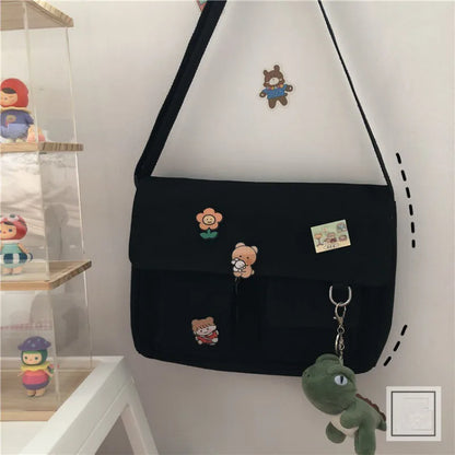 Japanese Harajuku Cute Retro Girl Shoulder Bag Chic Badge Canvas Crossbody Bags
