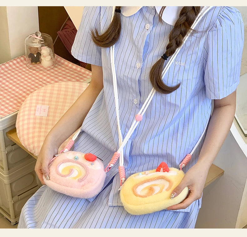 Kawaii Original Soft Girl Swiss Roll Change Bag Crossbody Bag