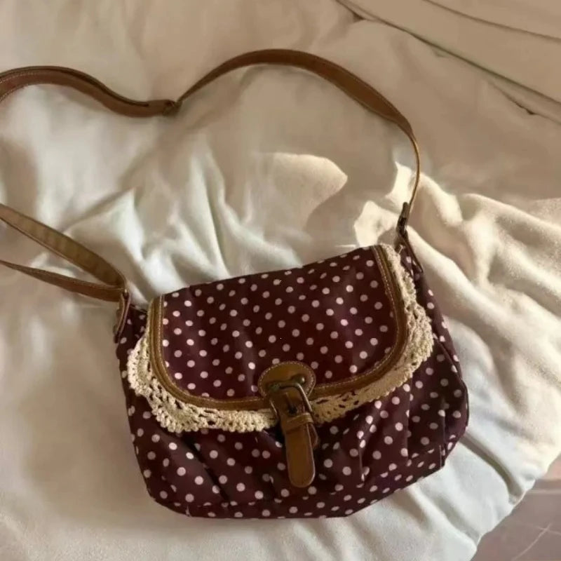 New Korean Polka Dot Vintage Women's  Shoulder Crossbody Bag