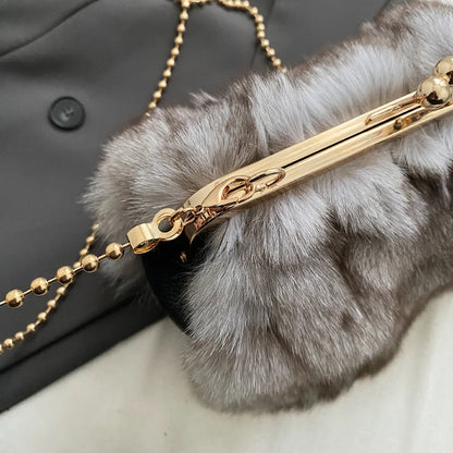 Soft Plush Evening Bags For Elegant Women Fox Fur Dinner Party Clutch