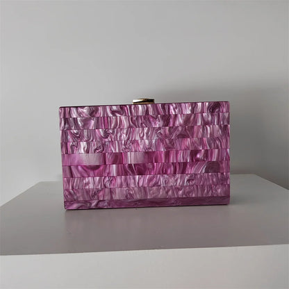 Candy Pearl Marble Striped Acrylic Material Shoulder Messenger Evening Box Clutch