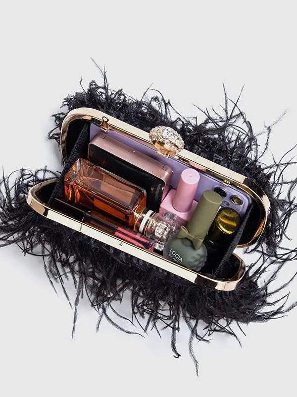 Fashion Ostrich Fuax Fur Feather Wallet Clutch Bag