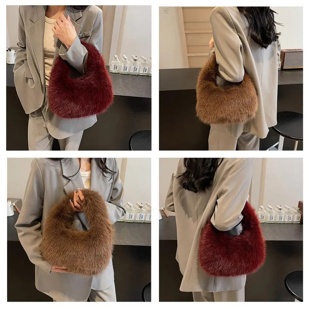 Soft Plush Handbag For Winter, Small And Elegant Tote Bag For Women