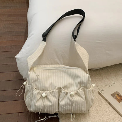 Korean Style Shoulder Bag  Simple Plaid Zipper Tote Bag