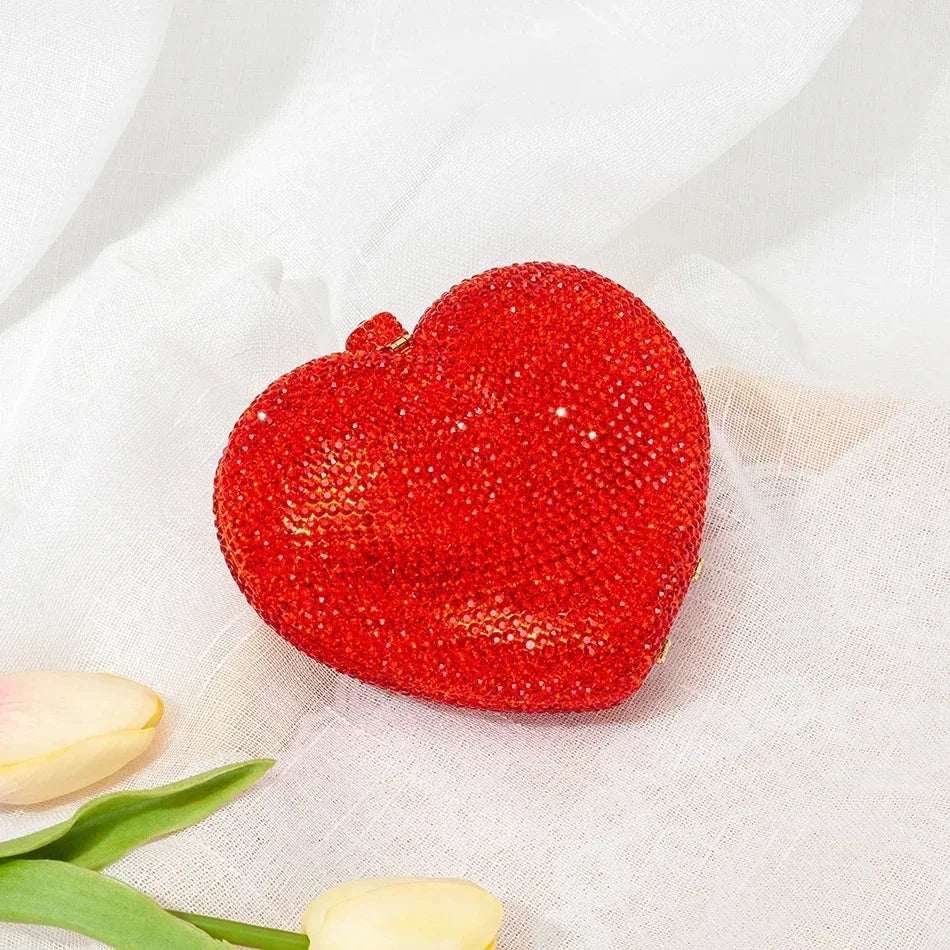 Alizekerr Heart Shaped Crystal Evening Bags Classy Chic Rhinestone Small Clutch