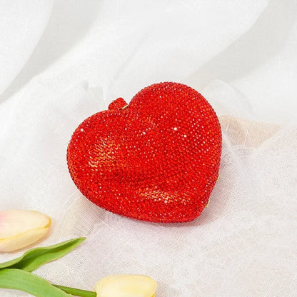 Alizekerr Heart Shaped Crystal Evening Bags Classy Chic Rhinestone Small Clutch