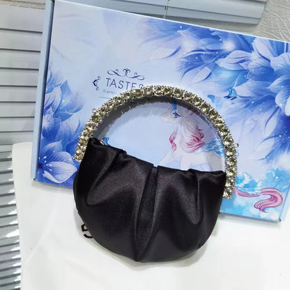 Circular Metal Handle Mini Bag  Glitter Shiny Rhinestone Evening Bag