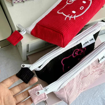 Cute Hello Kitty Corduroy Large Capacity Stationery Storage Bag