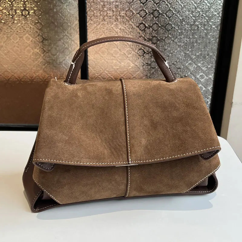 Women Frosted Handbag Suede Flap French Shoulder Bag