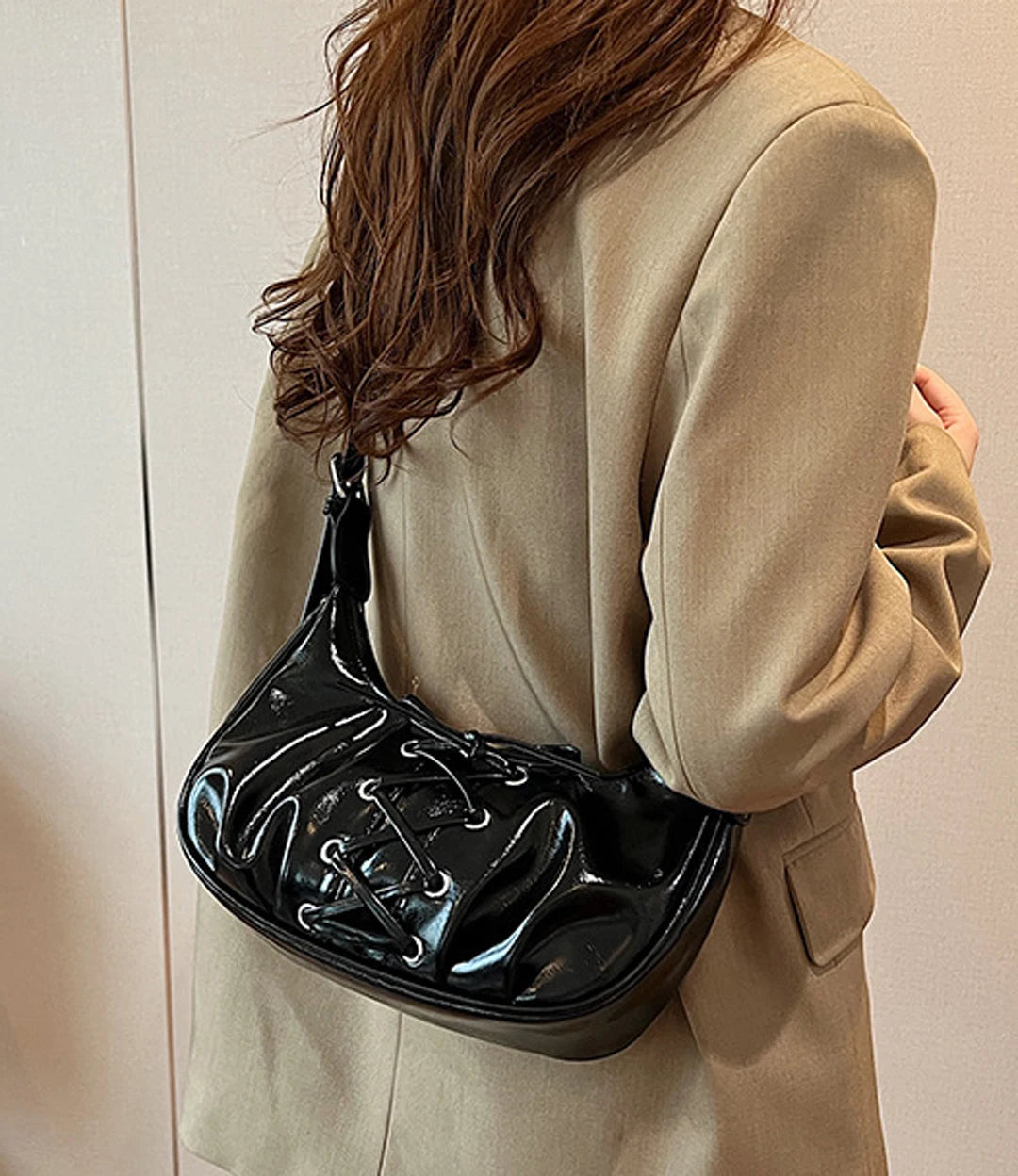 Multi Fold Underarm Bag Ballet Style Bow Strap Women's Bag Shoulder Bag