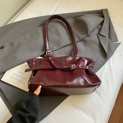 Korean-Style Casual Waxed Leather Large-Capacity Tote Bag,