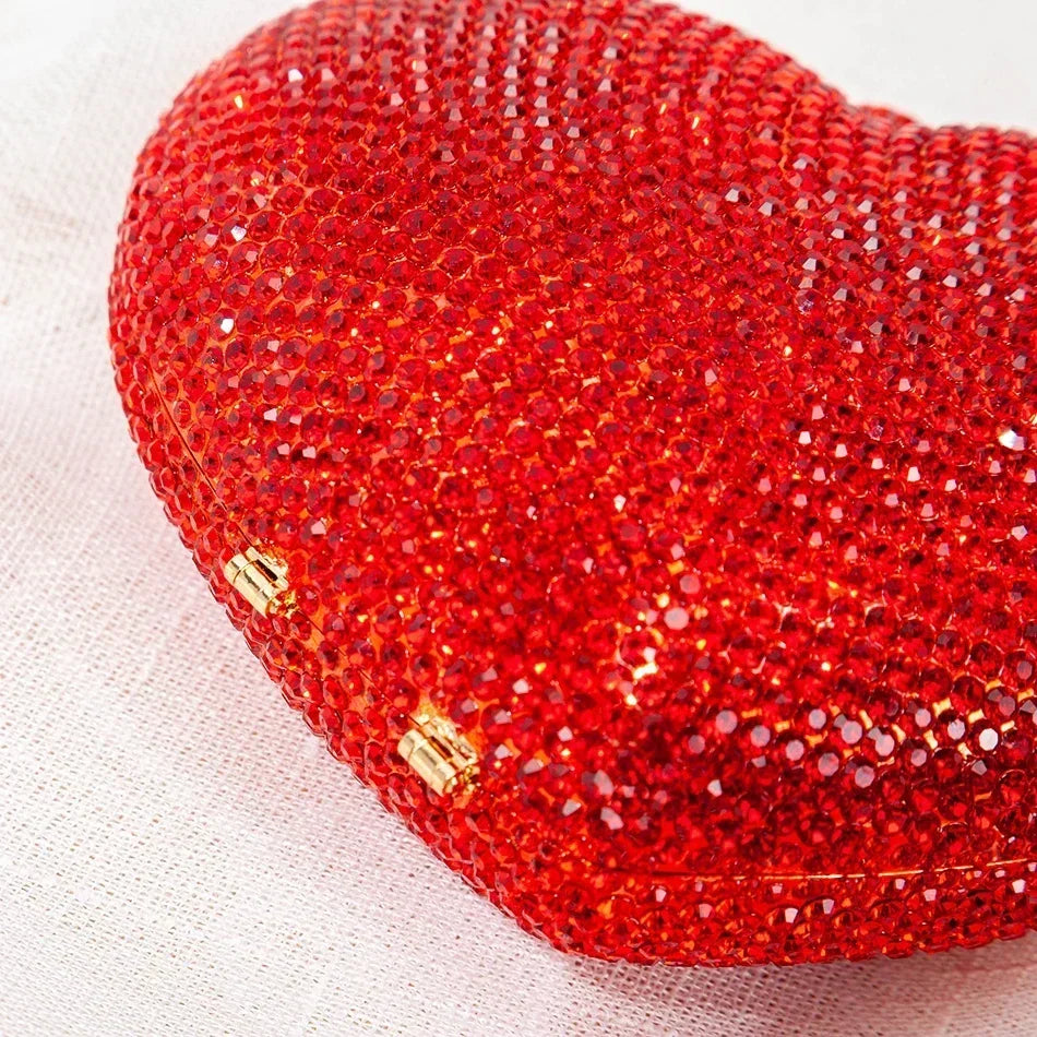 Alizekerr Heart Shaped Crystal Evening Bags Classy Chic Rhinestone Small Clutch