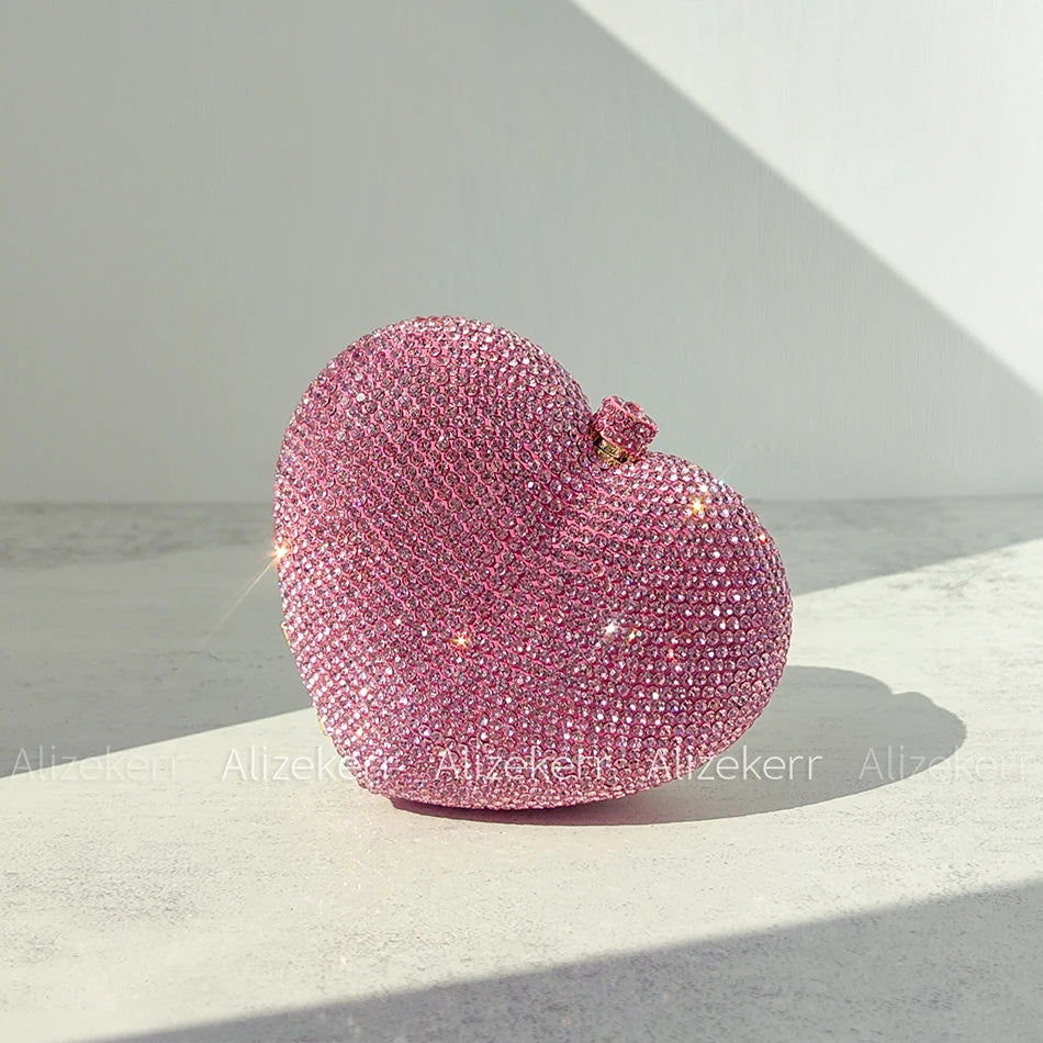 Alizekerr Heart Shaped Crystal Evening Bags Classy Chic Rhinestone Small Clutch
