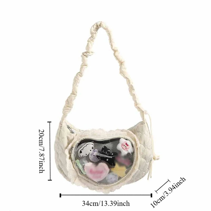 Zipper Bag Love Heart Lace Handbag
