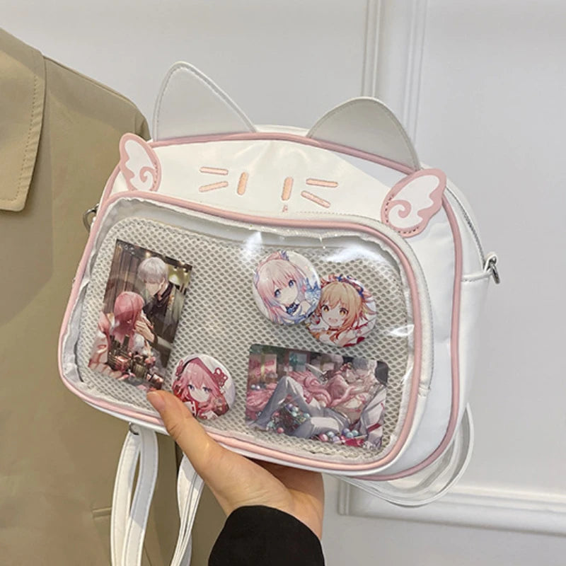 Y2K Japanese Kawaii Cat  Bag Backpacks Cute Girls Transparent Shoulder JK School Bags