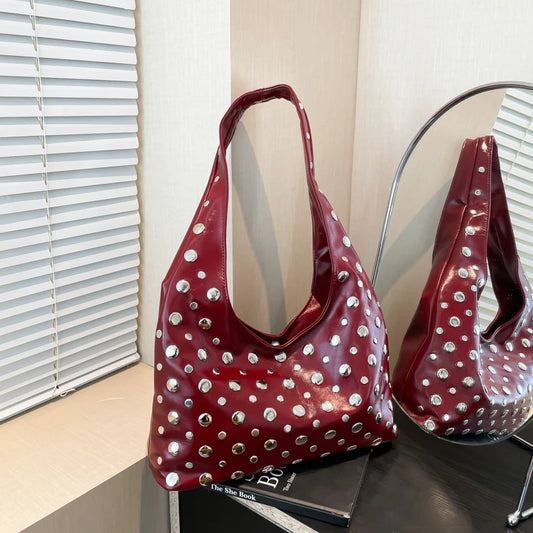 Glossy Shoulder Bags Rivets Unique Design