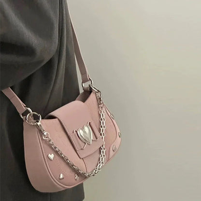 Y2k Handbag Women Sweet  Chain Pink Underarm Bag