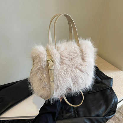 Furry Handbag Pearl Chain Plush Small Square Elegant Shoulder Autumn Winter Versatile Crossbody Bag