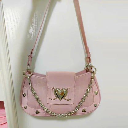 Y2k Handbag Women Sweet  Chain Pink Underarm Bag