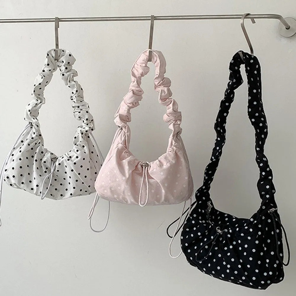 Drawstring Pleated Dumpling Bag for Outdoor Travel Clutch