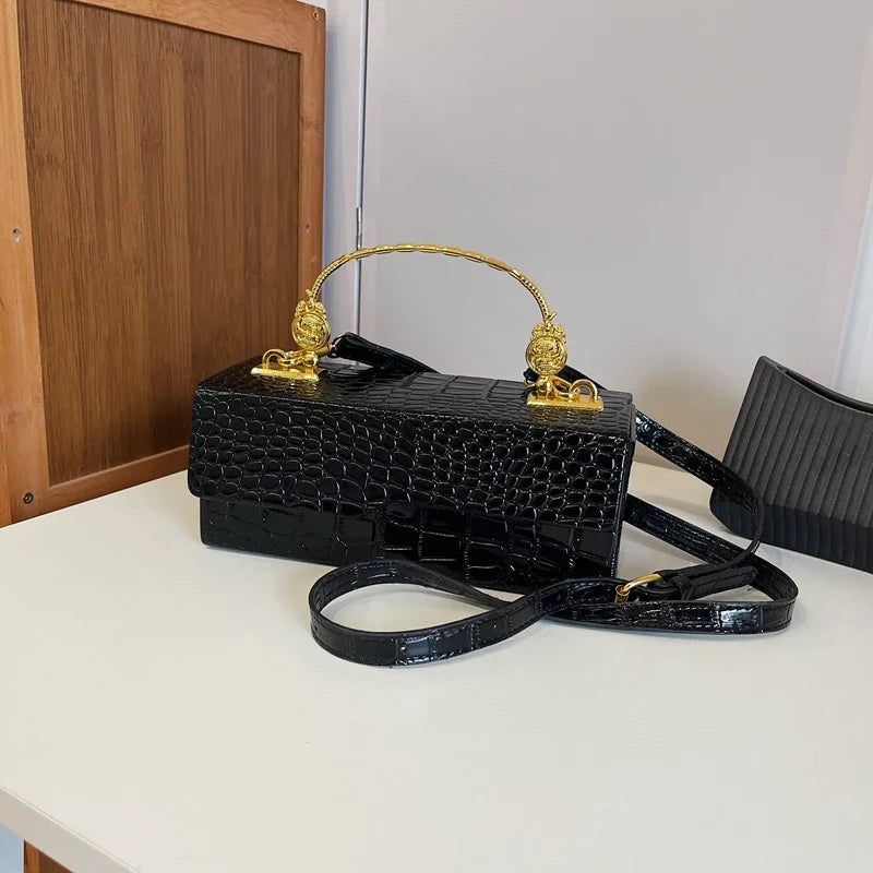 Crocodile Pattern Crossbody Bag Fashion Box Lipstick Pouch Handbag Pu Leather Messenger Bag