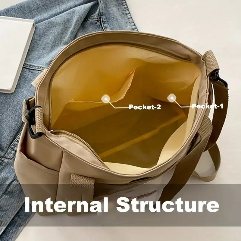 Large Capacity Nylon Crossbody Bag Casual Solid Color Messenger Shoulder Bag