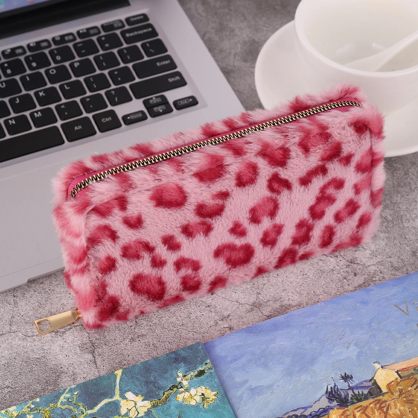 Plush Coin Purse, Stylish Leopard Print Long Wallet, Portable For Daily