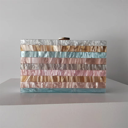 Candy Pearl Marble Striped Acrylic Material Shoulder Messenger Evening Box Clutch