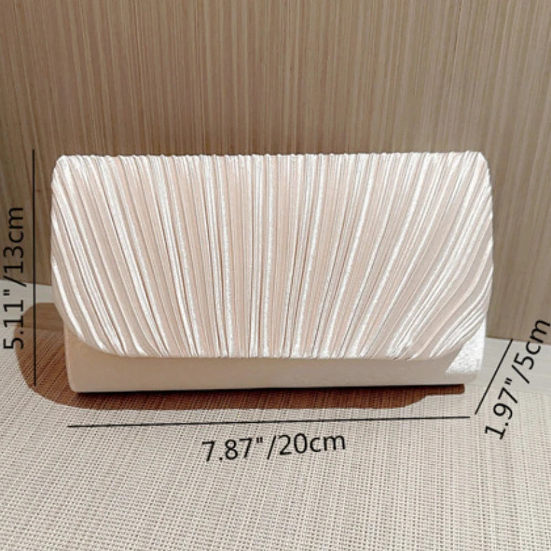 Women's Elegant Satin Evening Bag Pleated Clutch Wedding Purse