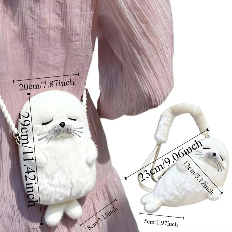 Thickened Cute Seal Shoulder Pouch Adorable Soft Cartoon Seal Handbag